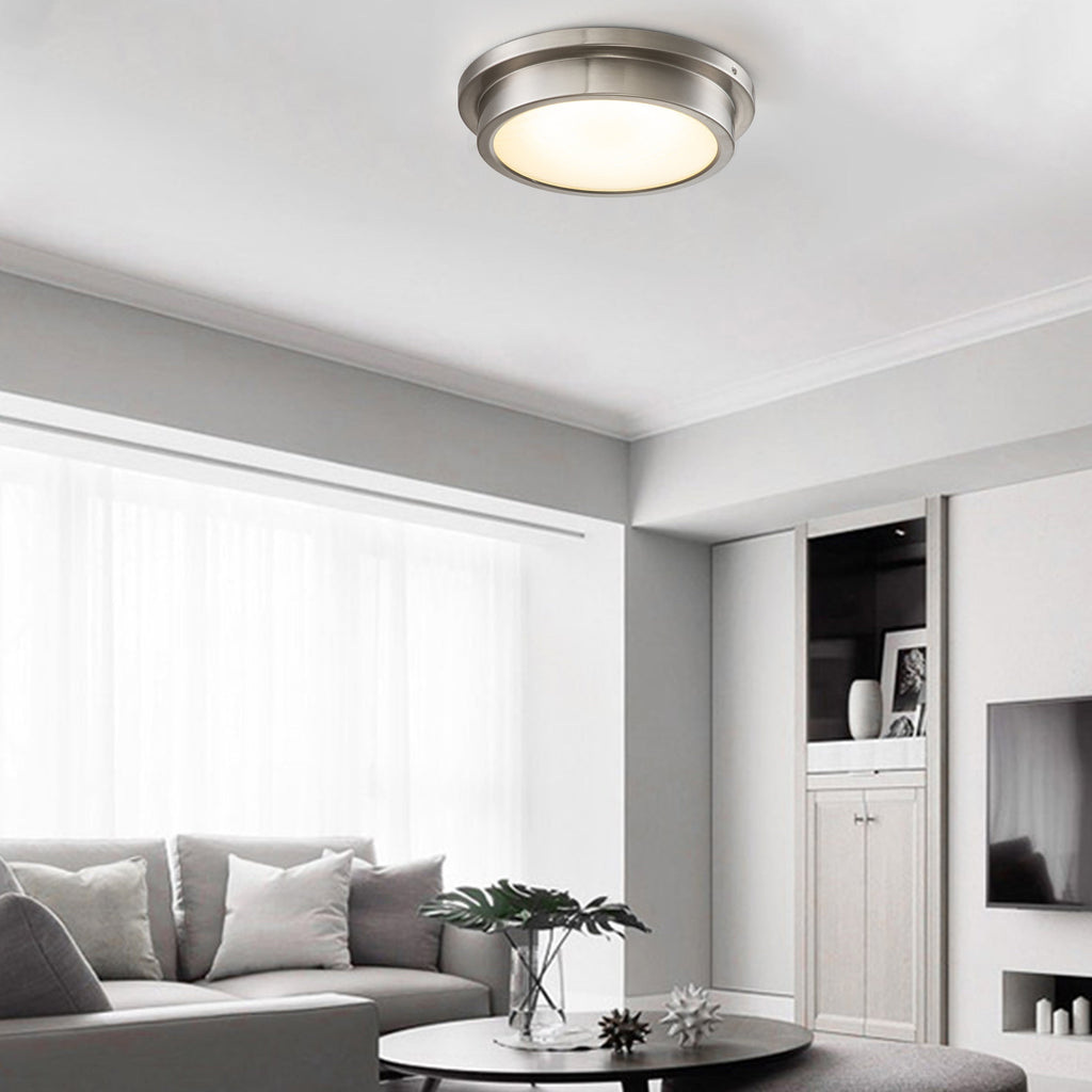 Plafonnier DEL 30 W 3000 K, 14 po, nickel brossé, avec abat-jour en verre rayé