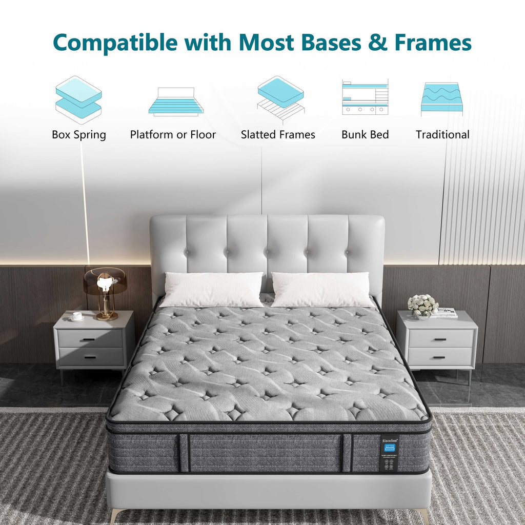 Matelas hybride moyen Euro Top de 14 pouces, matelas en mousse à mémoire de forme dans une boîte