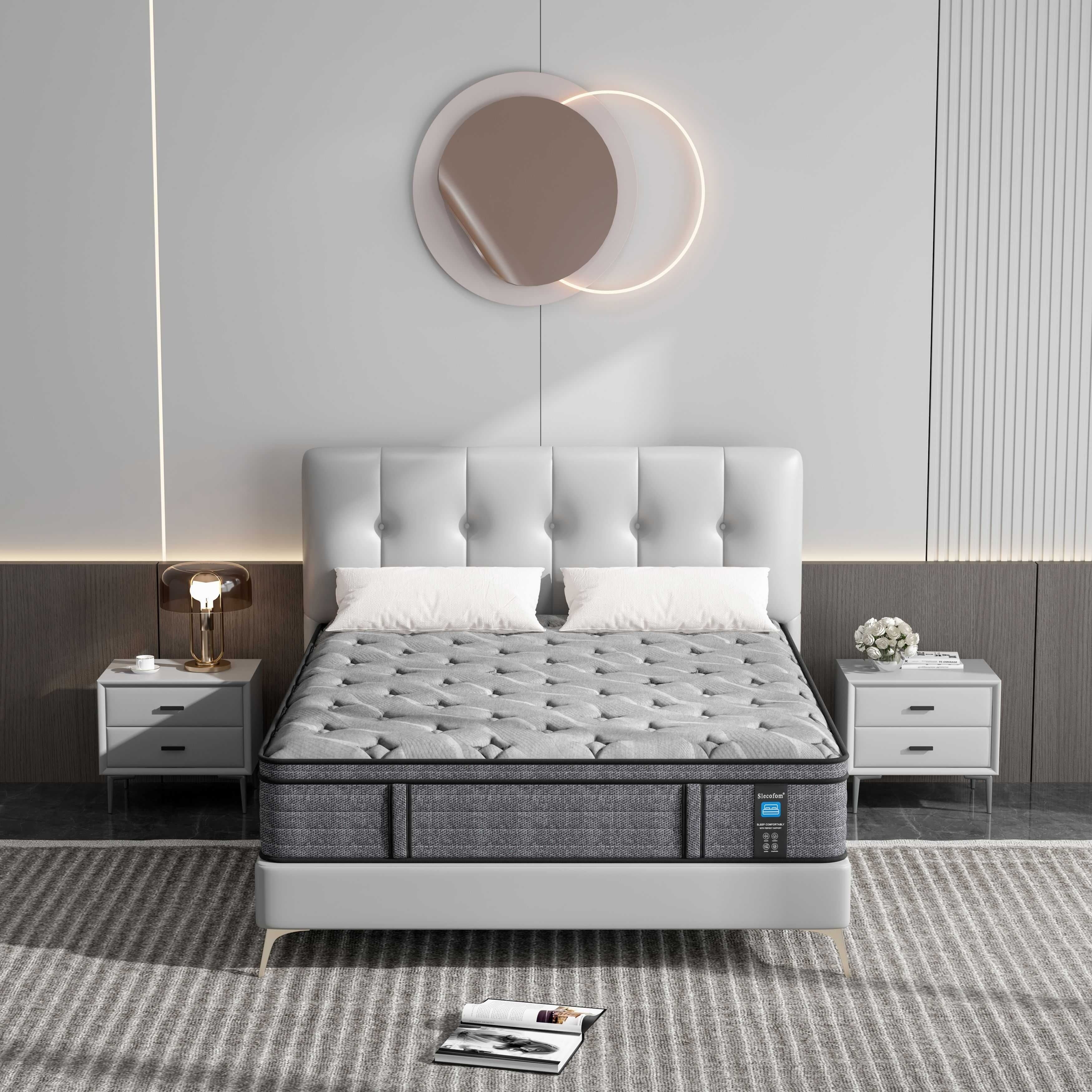 Matelas hybride moyen Euro Top de 14 pouces, matelas en mousse à mémoire de forme dans une boîte