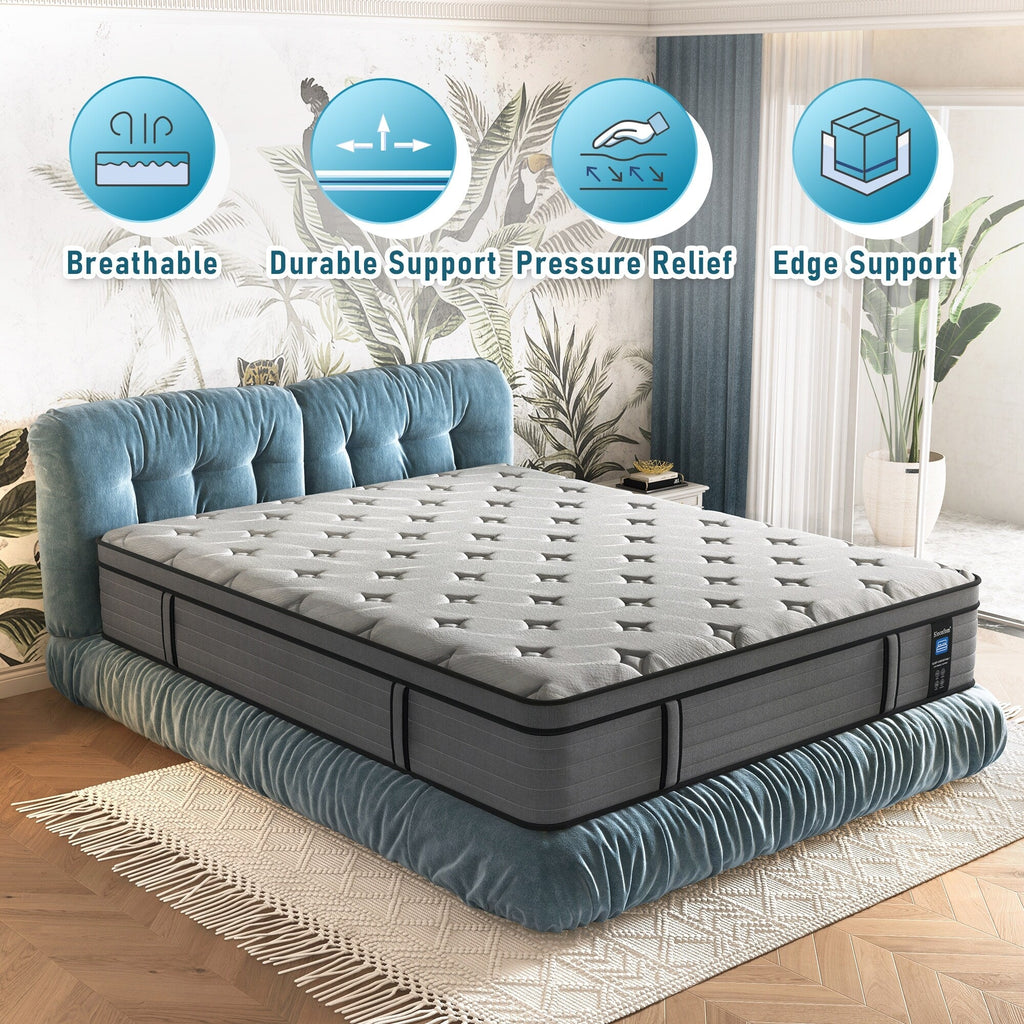 Matelas hybride en mousse à mémoire de forme ferme Euro Top de 14 pouces, livré dans une boîte