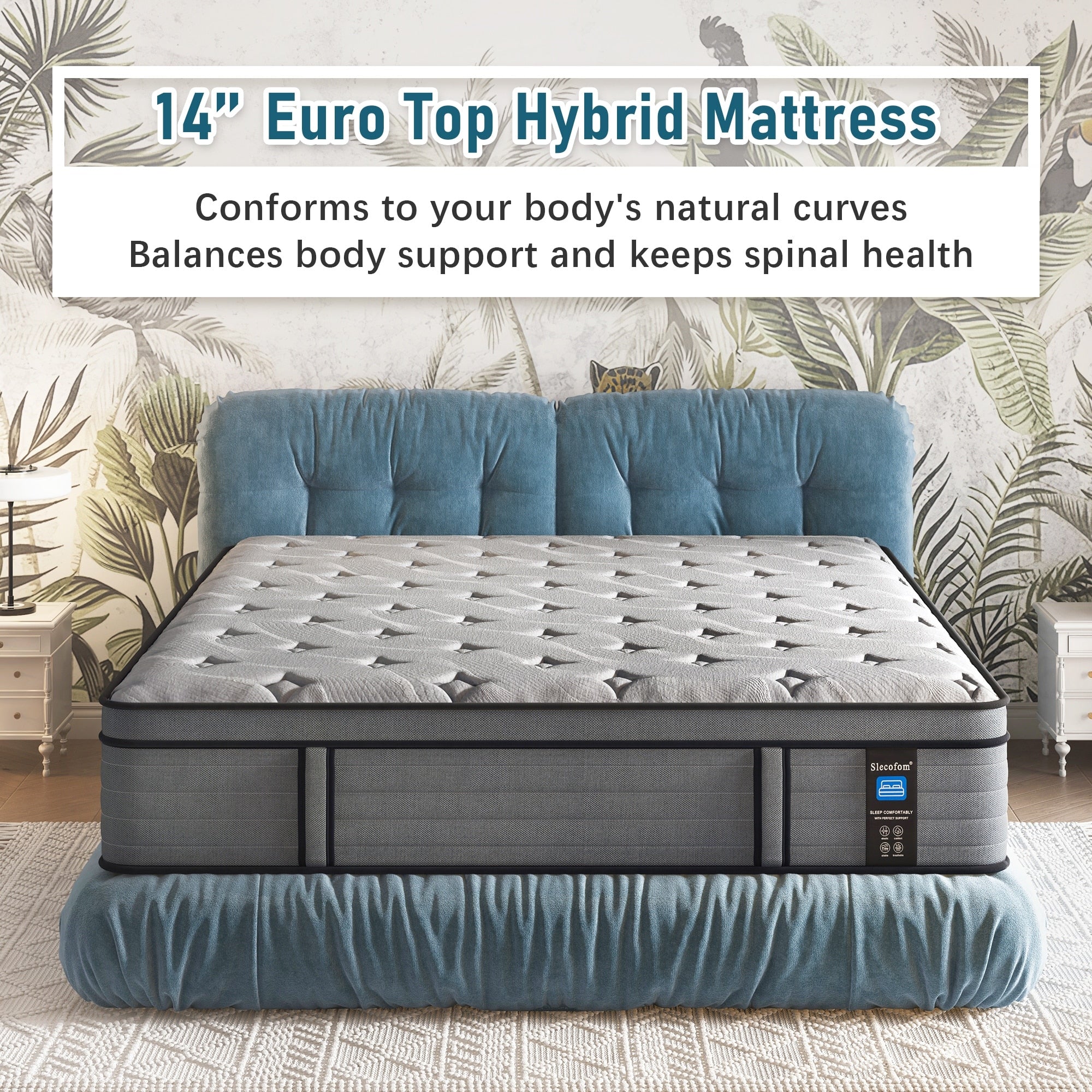 Matelas hybride en mousse à mémoire de forme ferme Euro Top de 14 pouces, livré dans une boîte
