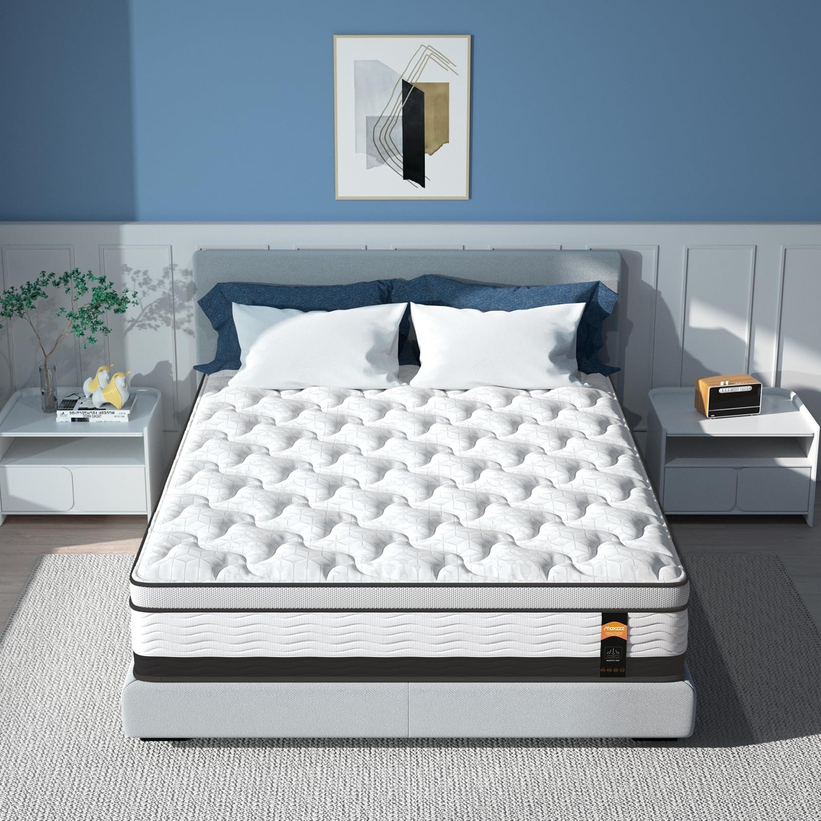 Matelas hybride double de 14 pouces dans une boîte, mousse à mémoire de forme infusée de gel rafraîchissant et matelas à ressorts ensachés, fermeté moyenne, 38 x 74 pouces
