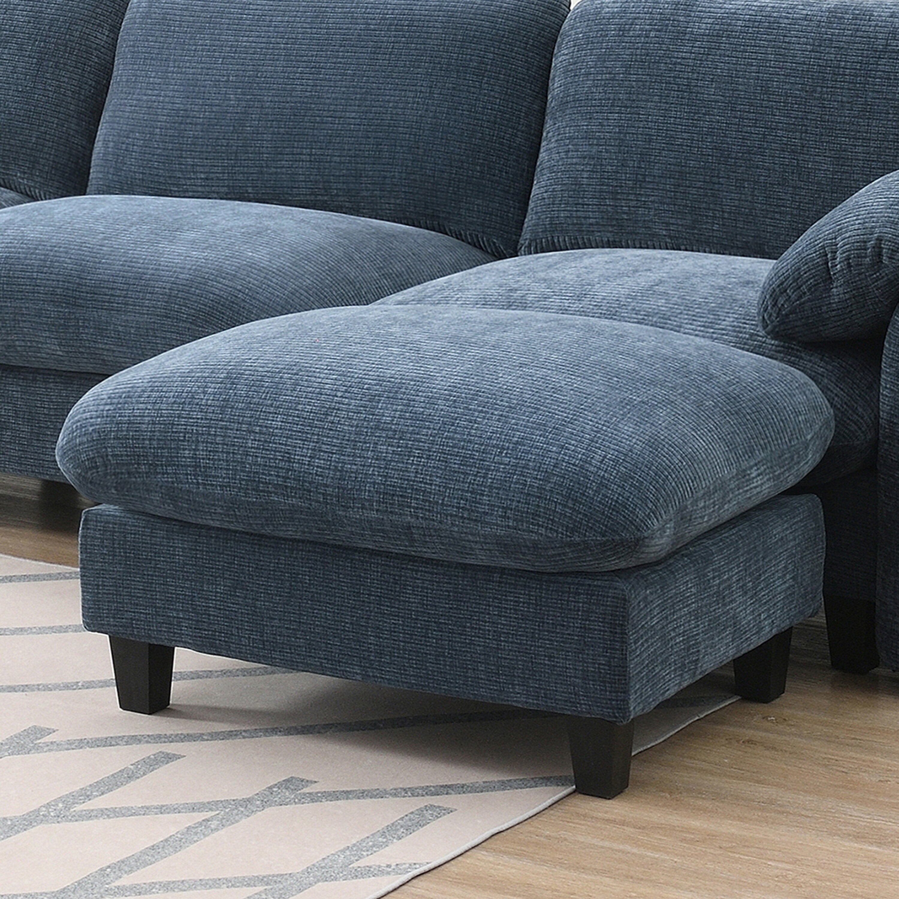 Canapé sectionnel en chenille de 140 pouces avec ports de chargement USB et Type-C, supports de téléphone, poches de rangement latérales et poufs mobiles