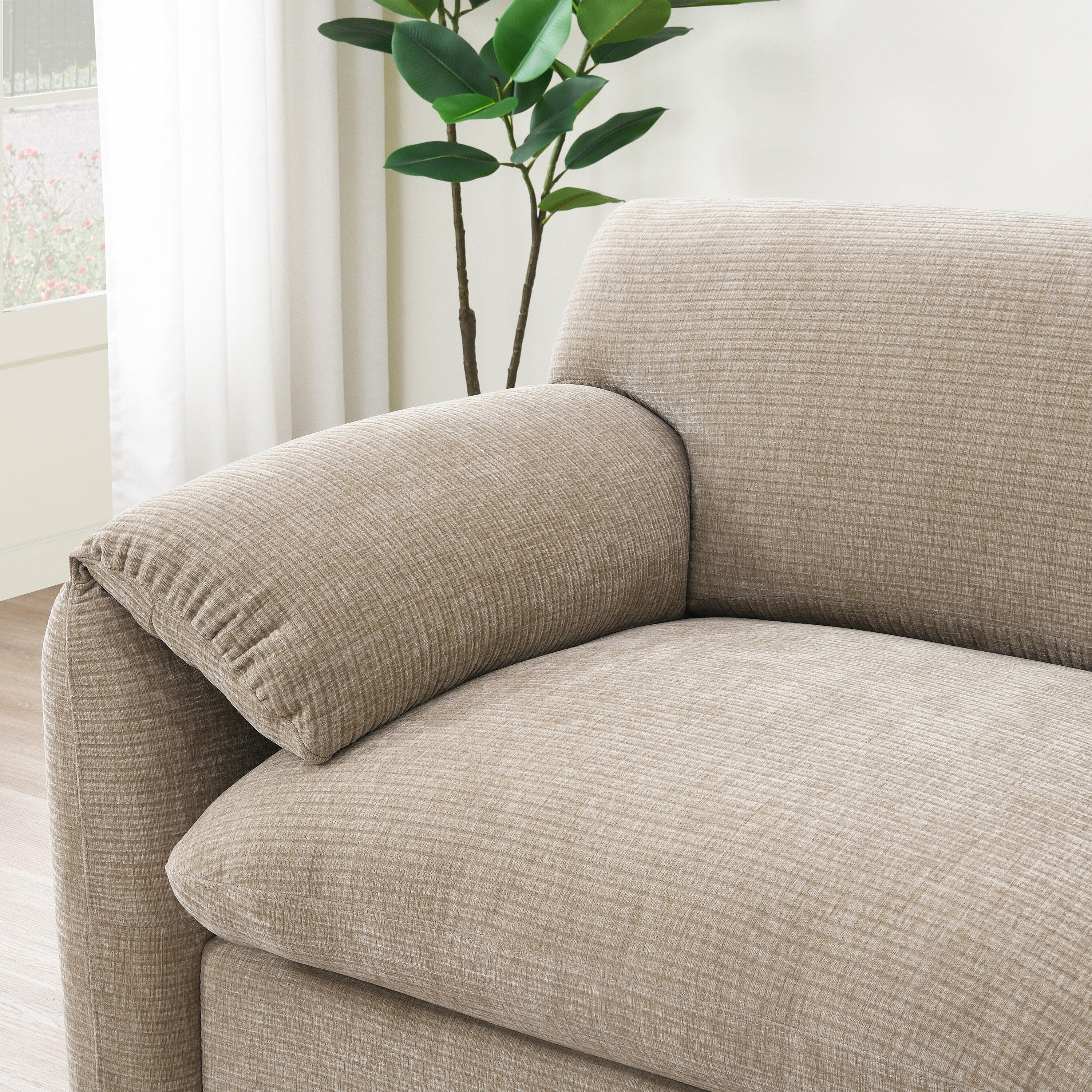 Canapé sectionnel en chenille de 140 pouces avec ports de chargement USB et Type-C, supports de téléphone, poches de rangement latérales et poufs mobiles