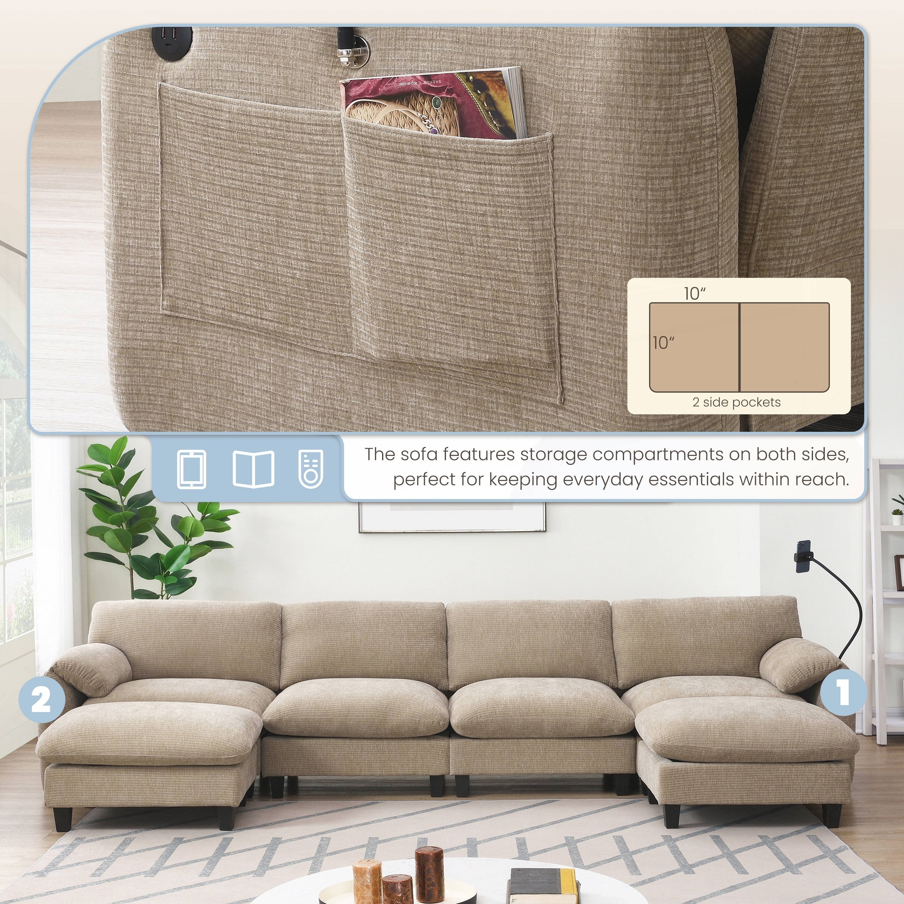 Canapé sectionnel modulaire de 140 pouces