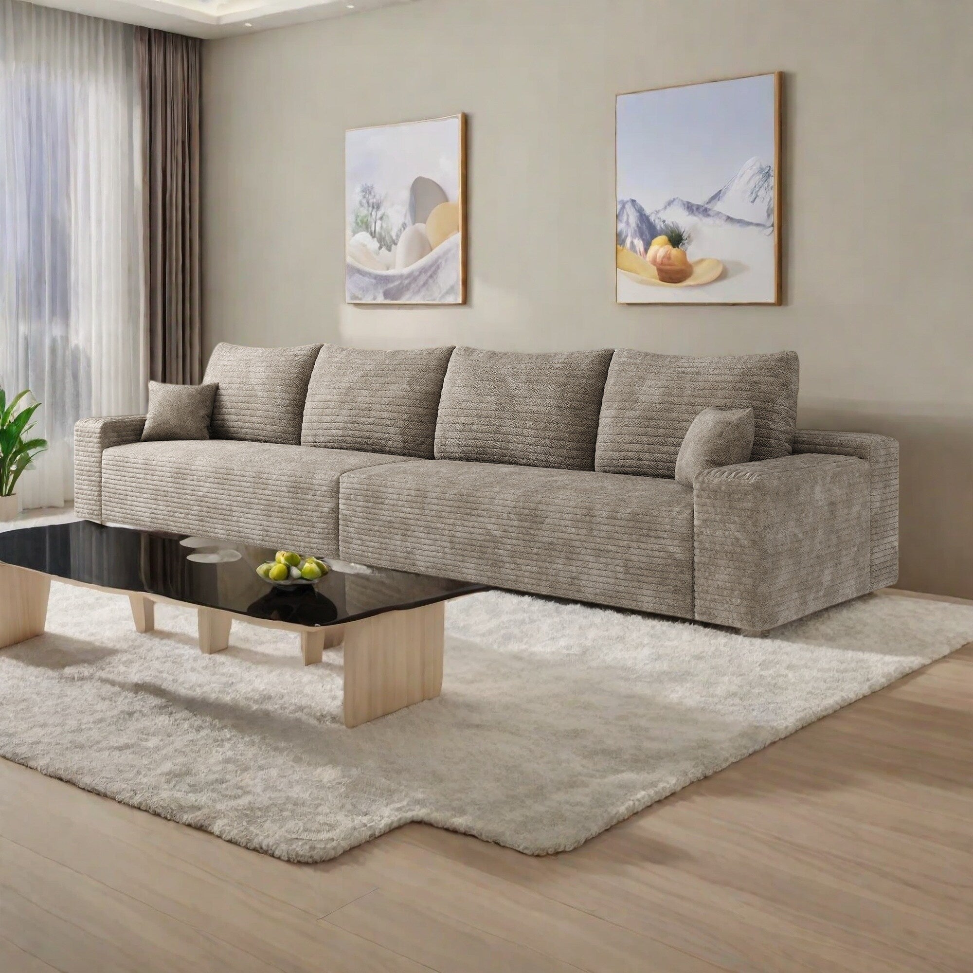 Canapé 5 places en mousse 140Foam - Canapé nuage en velours côtelé moelleux avec fauteuil inclinable et mousse haute résilience