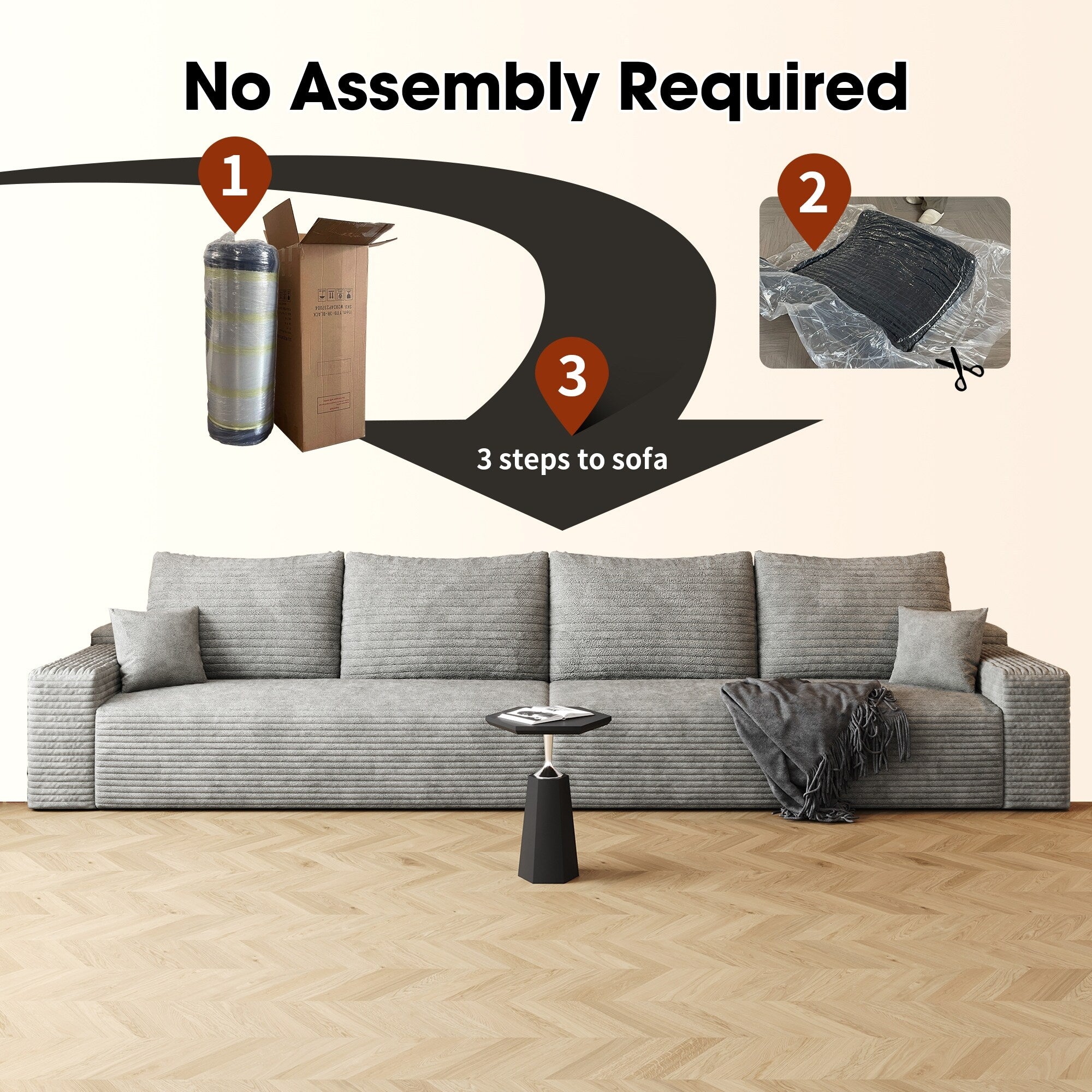 Canapé 5 places en mousse 140Foam - Canapé nuage en velours côtelé moelleux avec fauteuil inclinable et mousse haute résilience