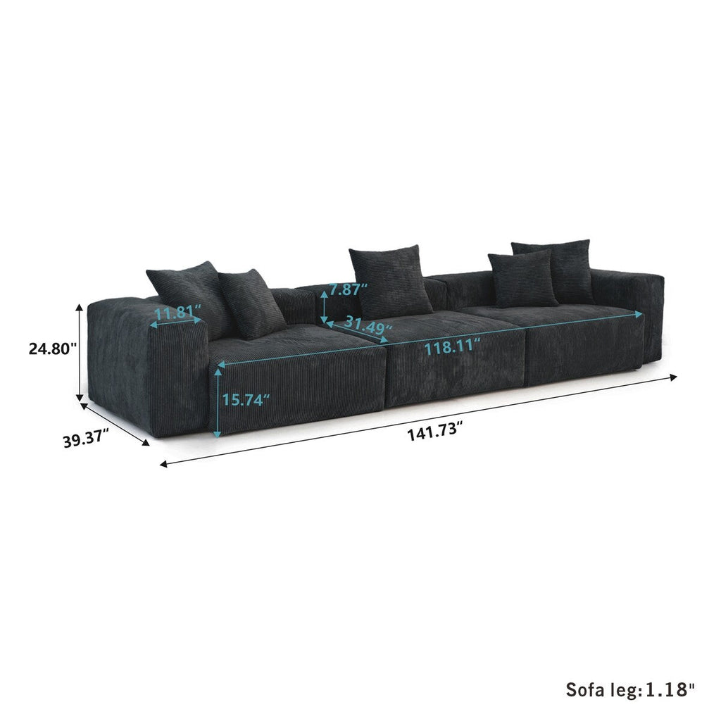 Canapé sectionnel modulaire en velours côtelé 141,73 avec coussin épais, canapé convertible à assise profonde pour salon