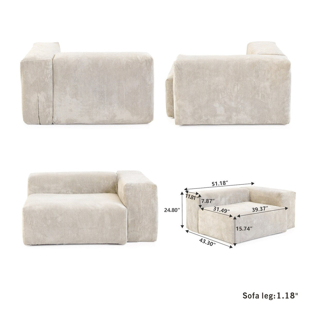 Canapé sectionnel modulaire en velours côtelé 141,73 avec coussin épais, canapé convertible à assise profonde pour salon