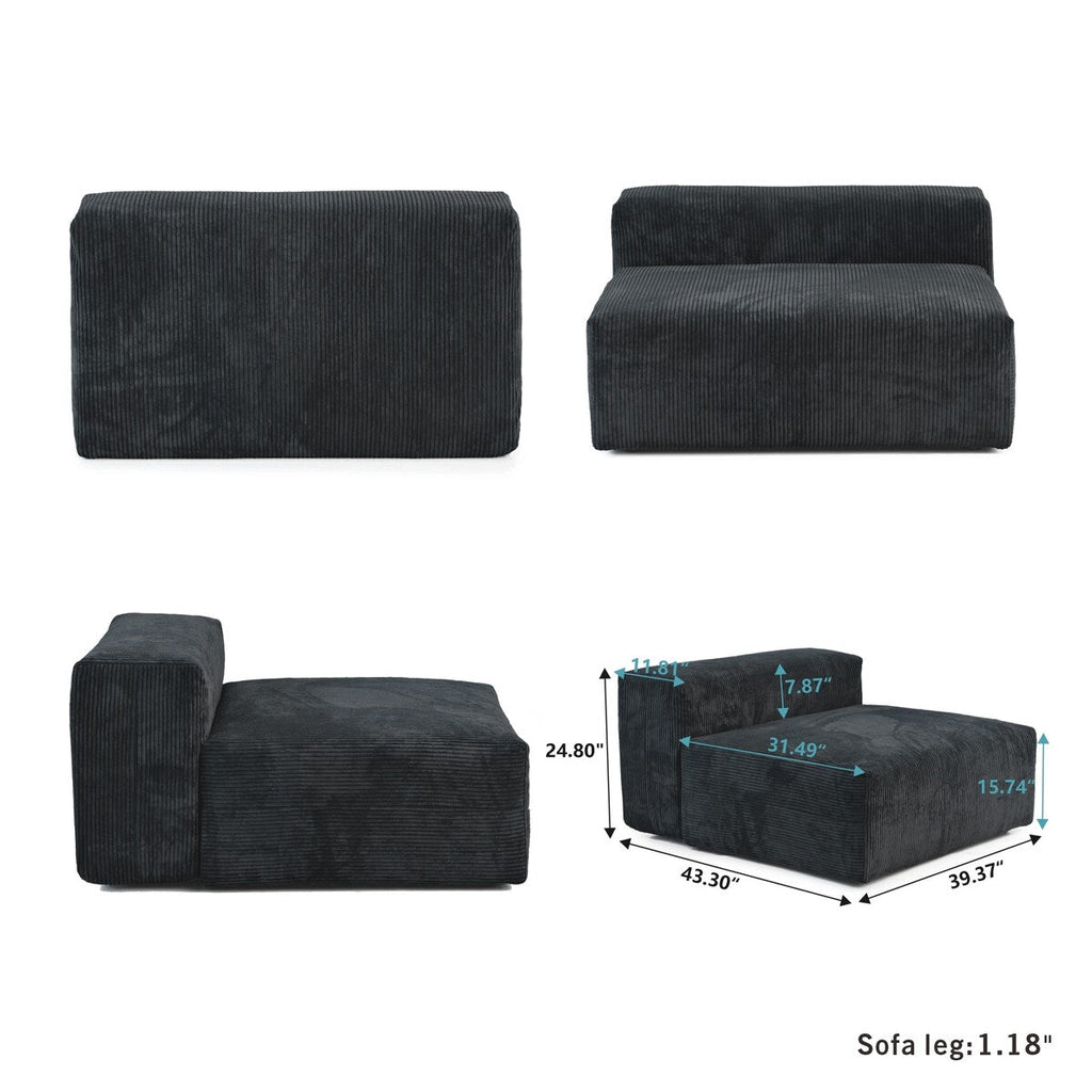 Canapé sectionnel modulaire en velours côtelé 141,73 avec coussin épais, canapé convertible à assise profonde pour salon