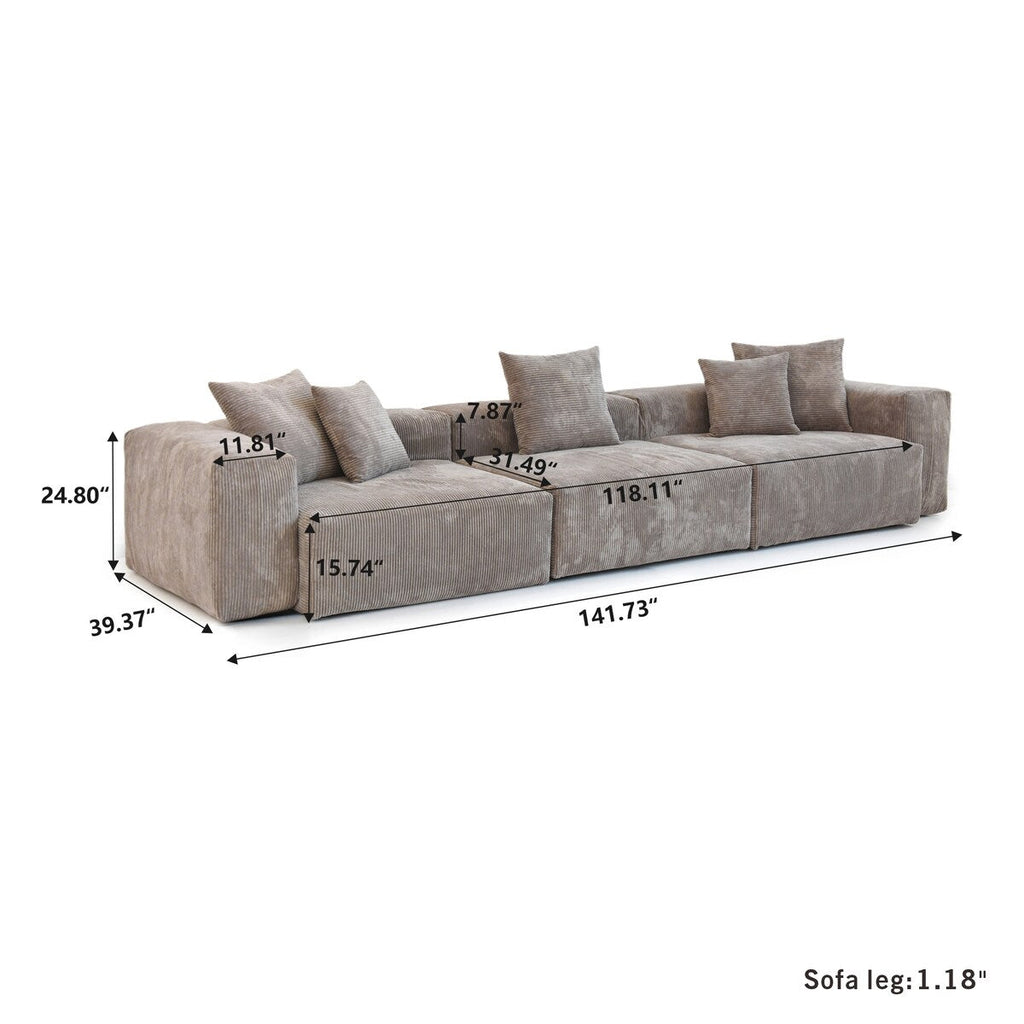 Canapé sectionnel modulaire en velours côtelé 141,73 avec coussin épais, canapé convertible à assise profonde pour salon