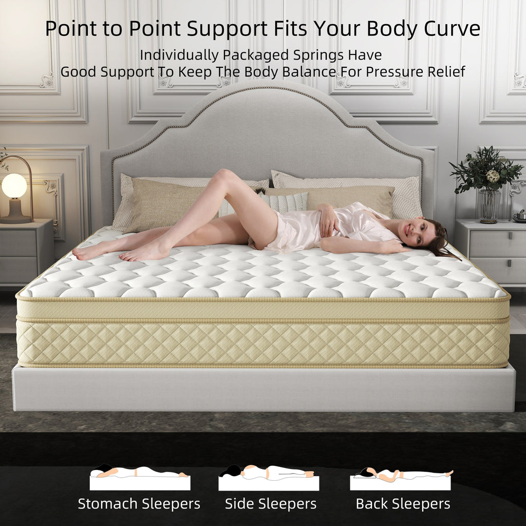 Matelas hybride en mousse à mémoire de forme de taille moyenne, 14 Euro Top, dans une boîte