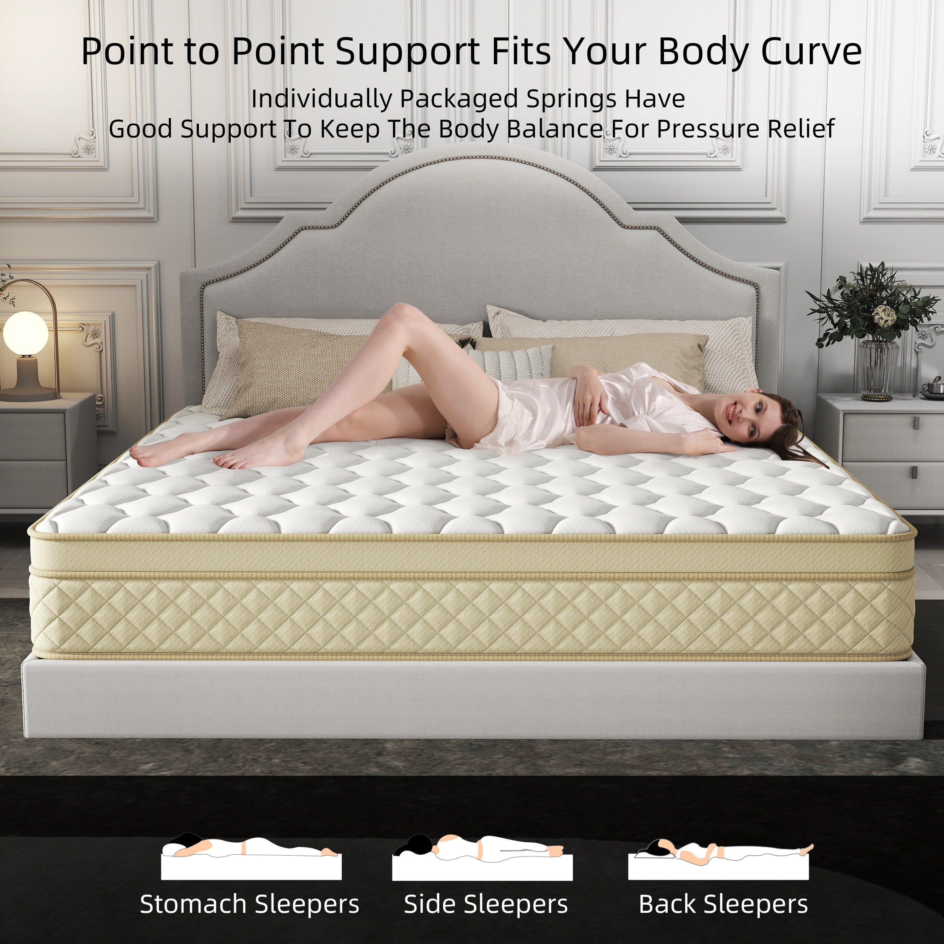 Matelas hybride en mousse à mémoire de forme de taille moyenne, 14 Euro Top, dans une boîte