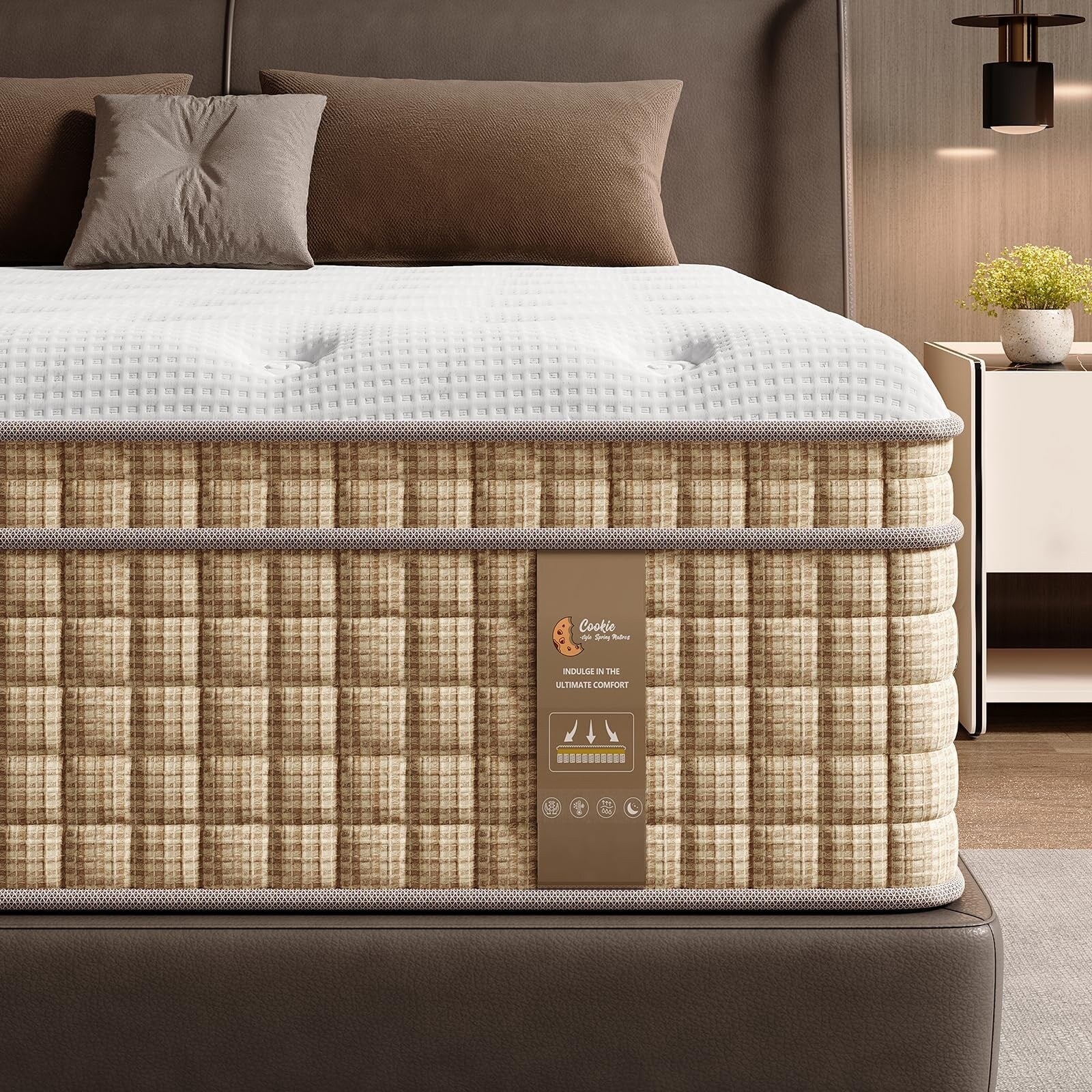 Matelas hybride à ressorts 14 pouces avec mousse à mémoire de forme en gel, sans fibre de verre, moelleux moyen, certifié CertiPUR-US