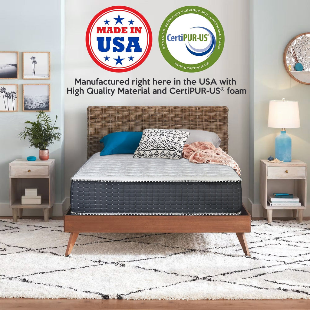 Matelas hybride de luxe 14 pouces avec revêtement en mousse, support de bord robuste, mousse haute densité, dessus matelassé moelleux, noir