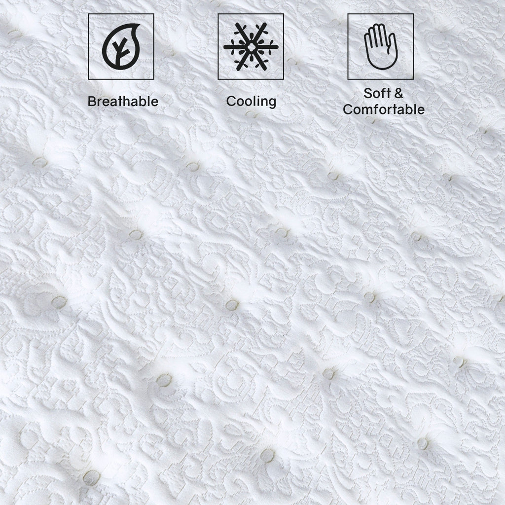 Matelas hybride de luxe 14 pouces avec revêtement en mousse, support de bord robuste, mousse haute densité, dessus matelassé moelleux, noir