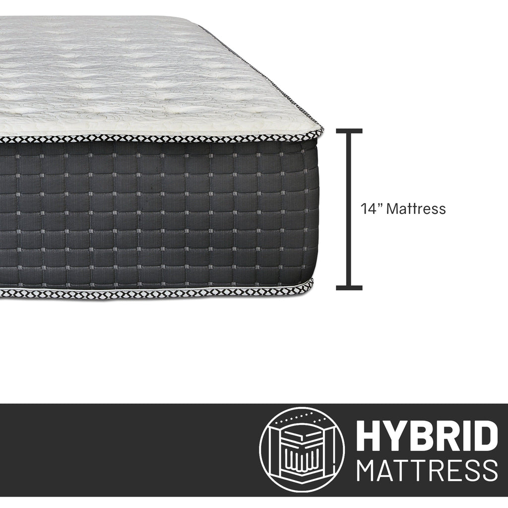 Matelas hybride de luxe 14 pouces avec revêtement en mousse, support de bord robuste, mousse haute densité, dessus matelassé moelleux, noir