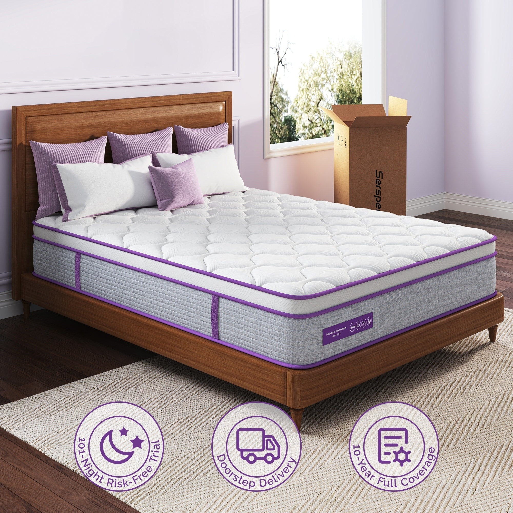 Matelas hybride moyen 14 - Mousse de charbon de bambou, soutien 5 zones, certifié CertiPUR-US