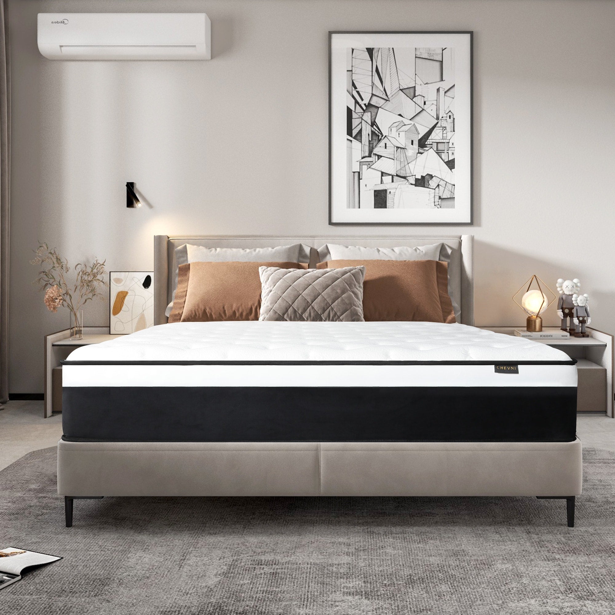 Matelas hybride à ressorts ensachés de taille moyenne pour lit simple, Euro Top