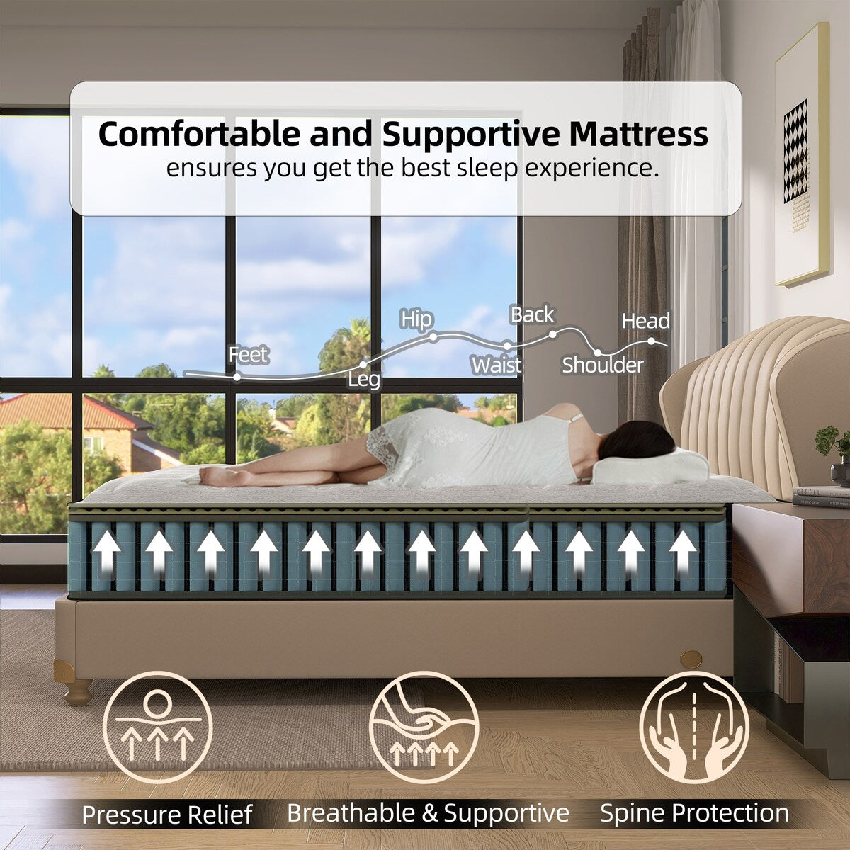 Matelas hybride mi-ferme à plateau-coussin de 14 po dans une boîte