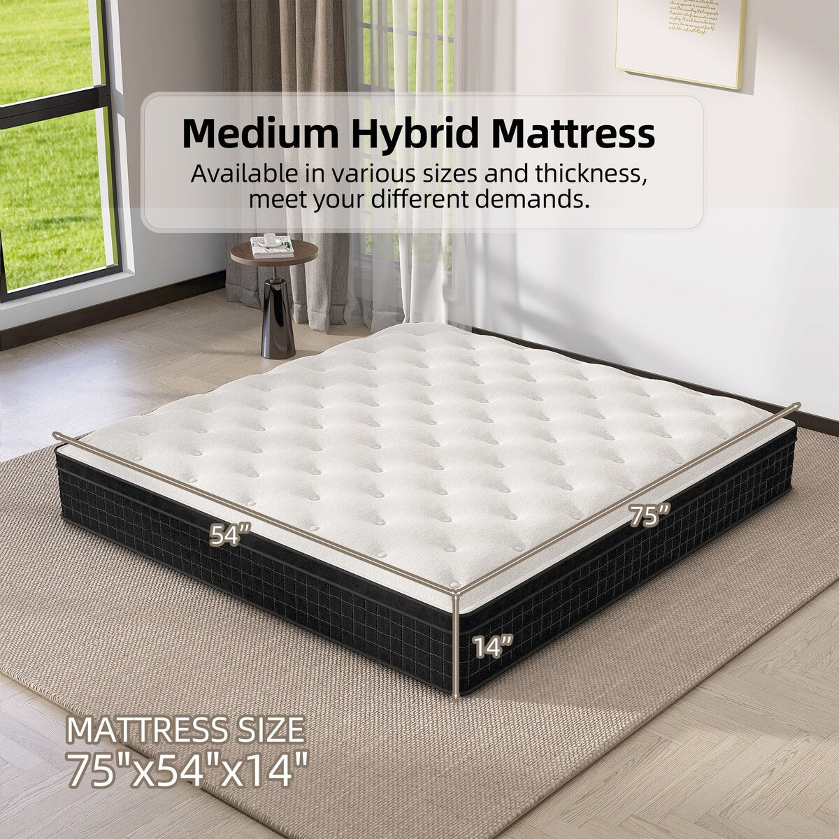 Matelas hybride mi-ferme à plateau-coussin de 14 po dans une boîte