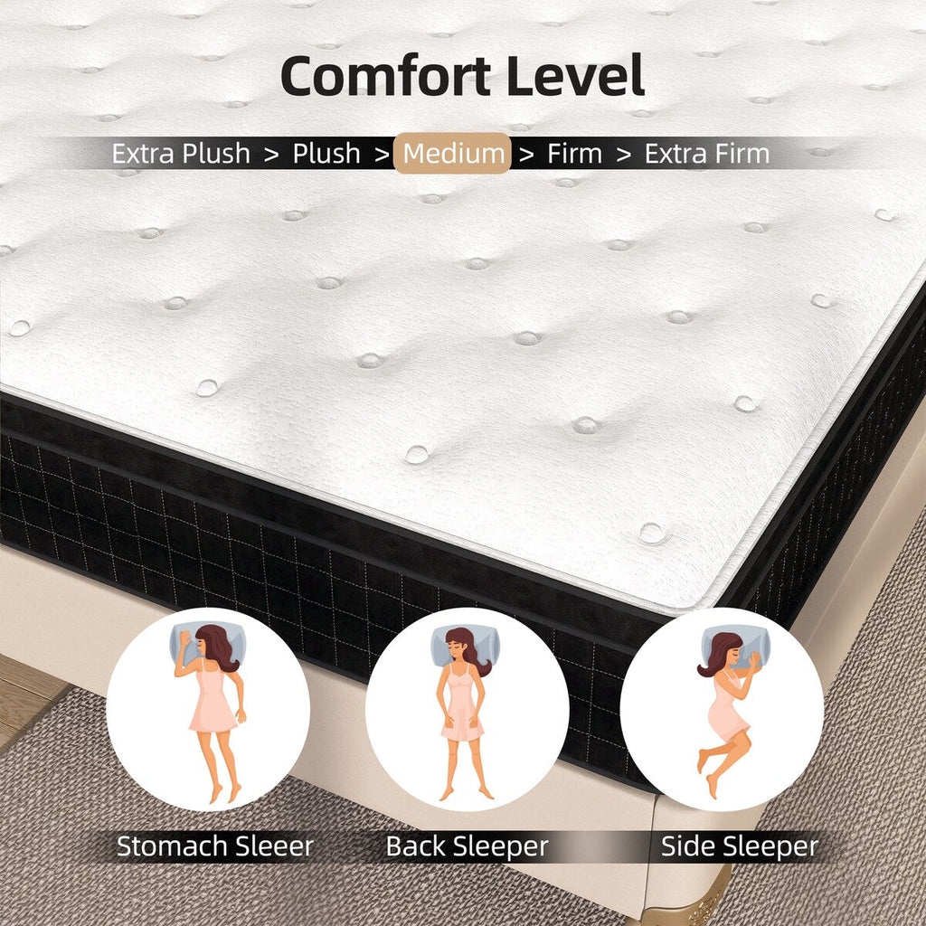 Matelas hybride mi-ferme à plateau-coussin de 14 po dans une boîte