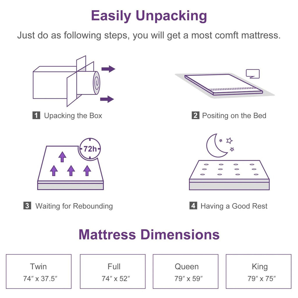 Matelas moelleux en mousse à mémoire de forme avec gel et garantie de 10 ans, certifié CertiPUR-US et sans bruit