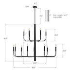 Lustre chandelier minimaliste à 15 lumières, 2 niveaux, design ancien - 48