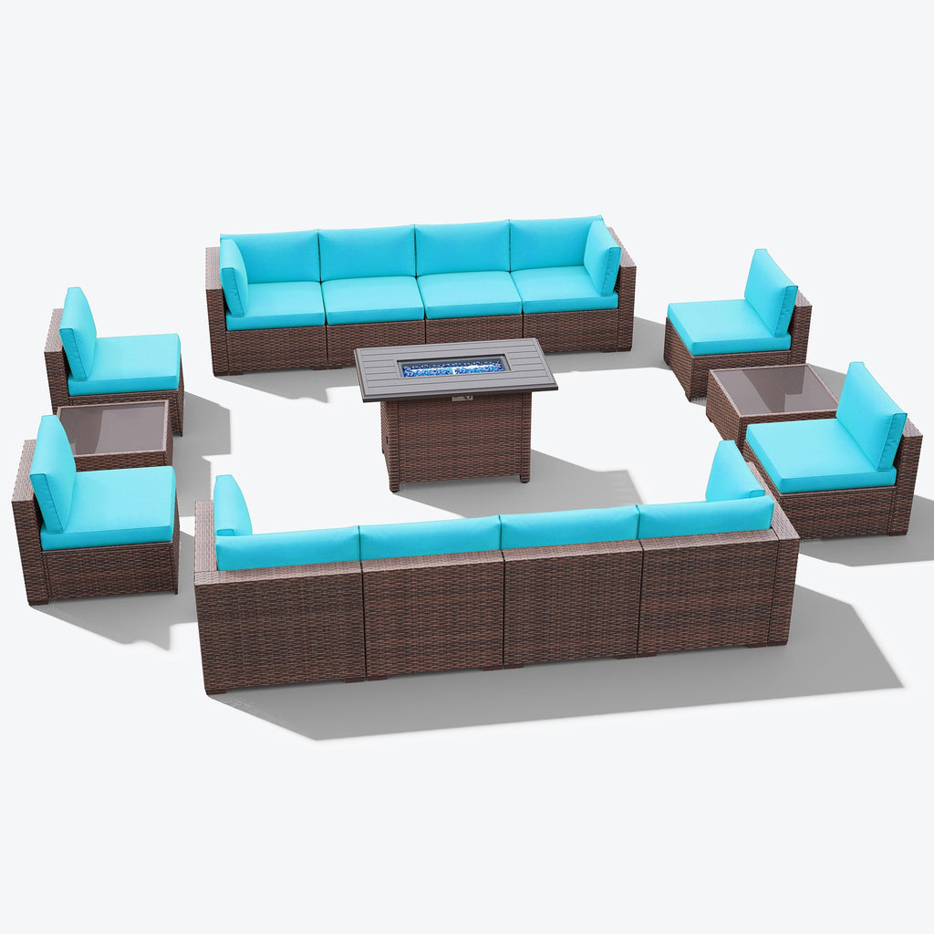 Ensemble de 15 meubles de patio en osier avec canapé, foyer et table