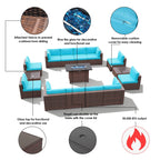 Ensemble de 15 meubles de patio en osier avec canapé, foyer et table