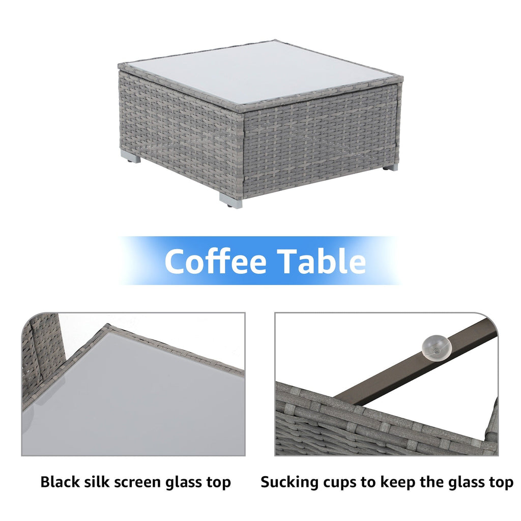 Ensemble de 15 meubles de patio en osier avec canapé, foyer et table