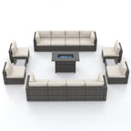 Ensemble de 15 meubles de patio en osier avec canapé, foyer et table