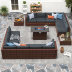 Ensemble de 15 meubles de patio en osier avec canapé, foyer et table