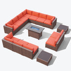 Ensemble de 15 meubles de patio en osier avec canapé, foyer et table