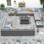 Ensemble de 15 meubles de patio en osier avec canapé, foyer et table