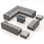 Ensemble de 15 meubles de patio en osier avec canapé, foyer et table