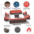 Ensemble de 15 meubles de patio en osier avec canapé, foyer et table