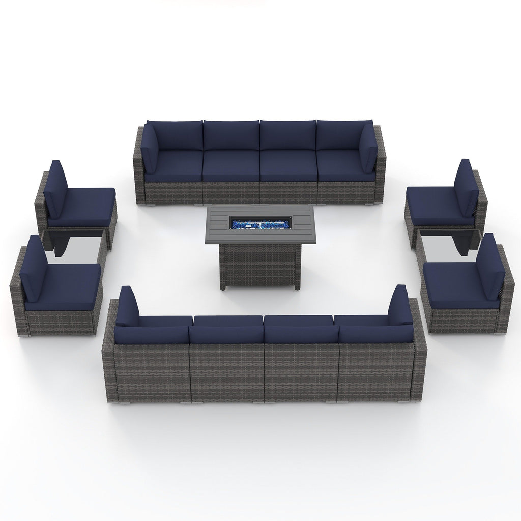 Ensemble de 15 meubles de patio en osier avec canapé, foyer et table