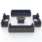 Ensemble de 15 meubles de patio en osier avec canapé, foyer et table