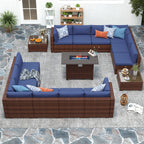 Ensemble de 15 meubles de patio en osier avec canapé, foyer et table