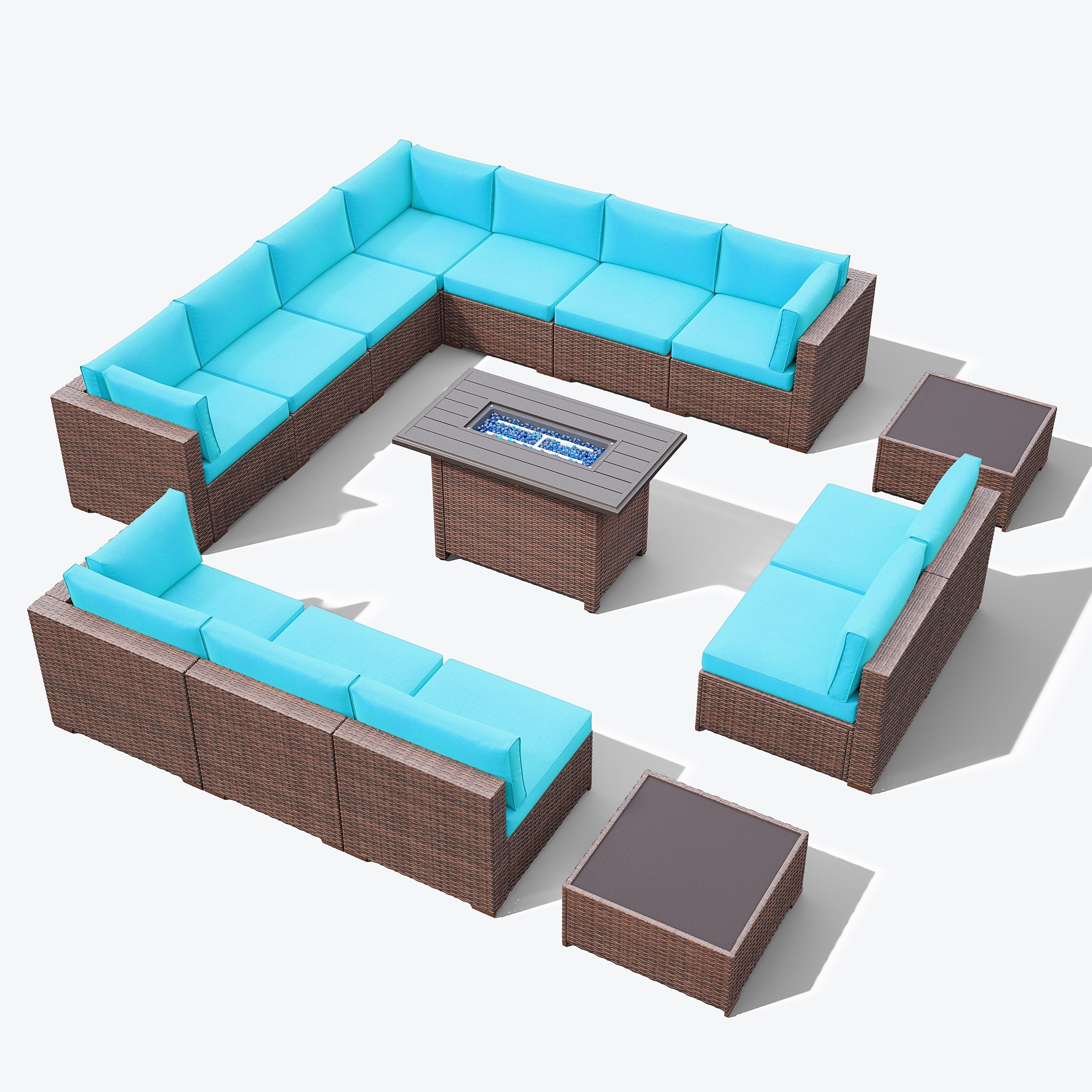 Ensemble de 15 meubles de patio en osier avec canapé, foyer et table