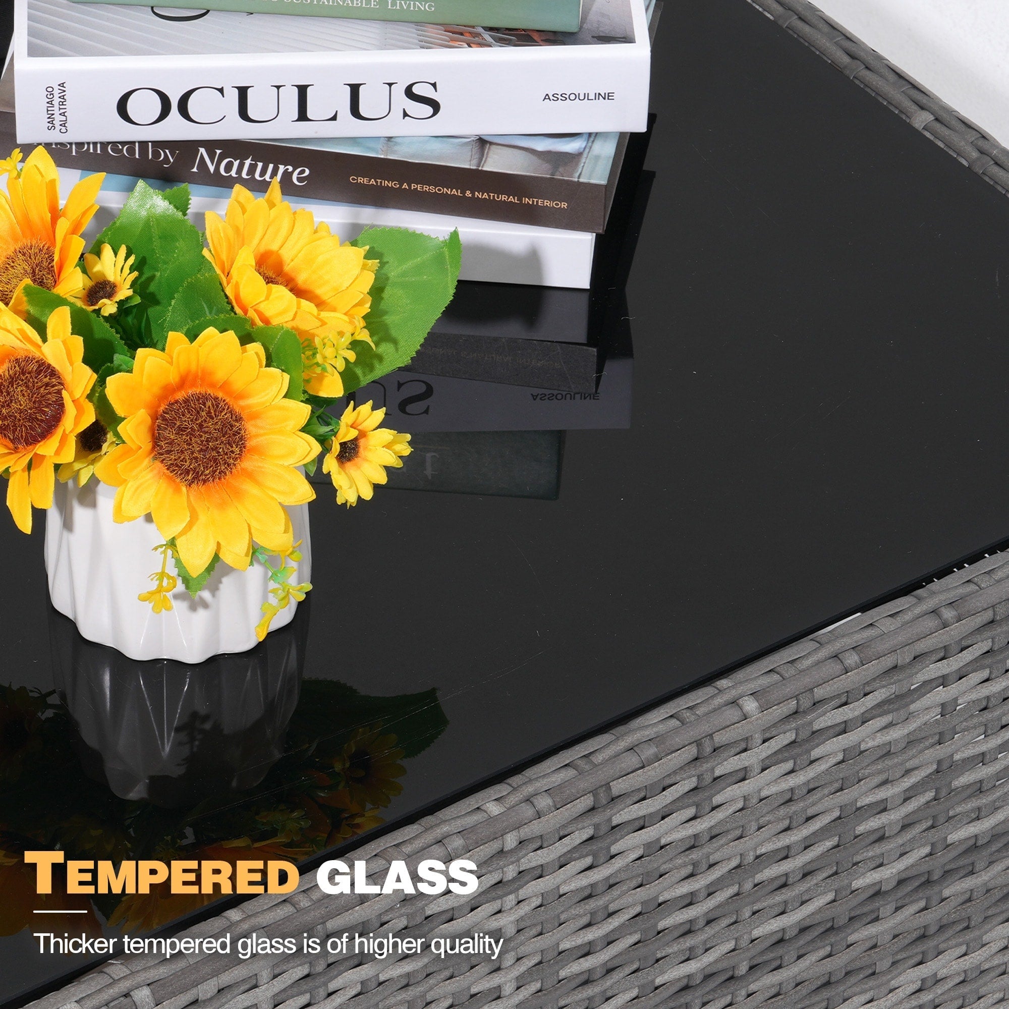 Ensemble de 15 meubles de patio en osier avec canapé, foyer et table