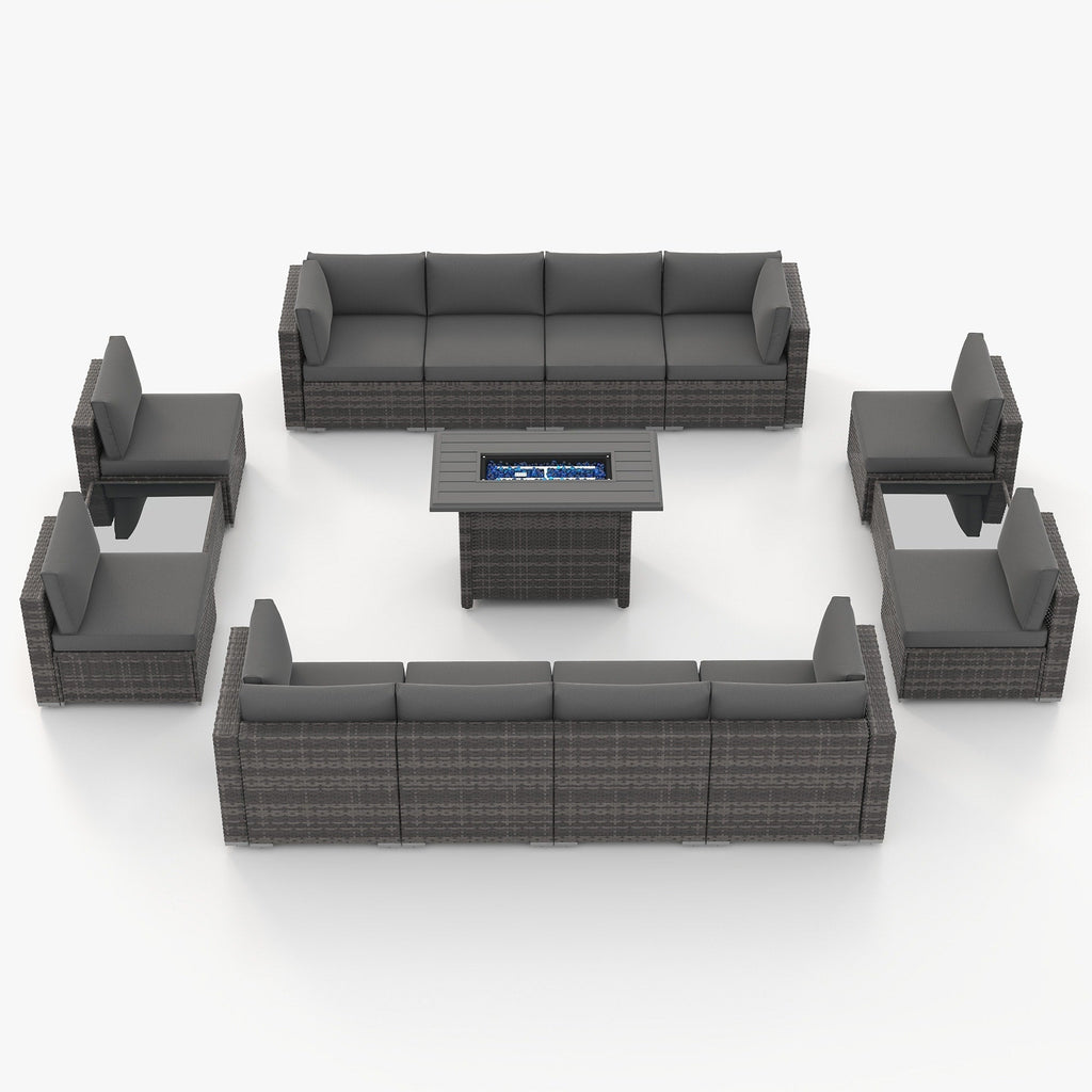 Ensemble de 15 meubles de patio en osier avec canapé, foyer et table