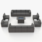 Ensemble de 15 meubles de patio en osier avec canapé, foyer et table