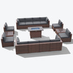 Ensemble de 15 meubles de patio en osier avec canapé, foyer et table