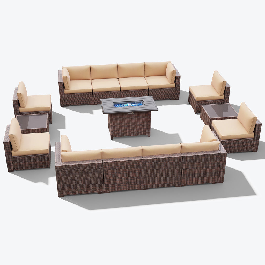 Ensemble de 15 meubles de patio en osier avec canapé, foyer et table