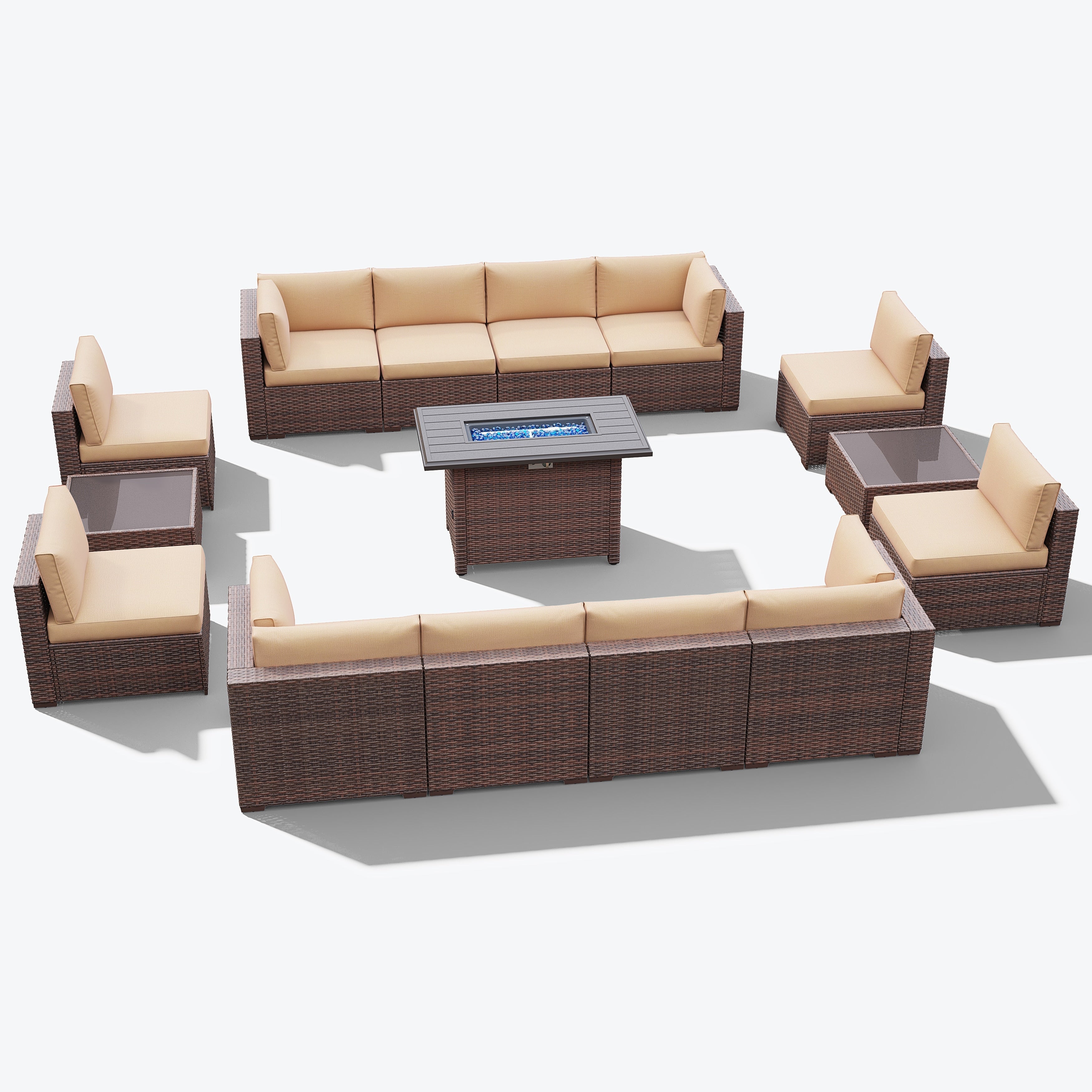 Ensemble de 15 meubles de patio en osier avec canapé, foyer et table