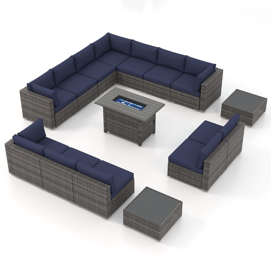 Ensemble de 15 meubles de patio en osier avec canapé, foyer et table