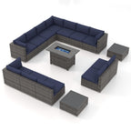 Ensemble de 15 meubles de patio en osier avec canapé, foyer et table