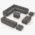 Ensemble de 15 meubles de patio en osier avec canapé, foyer et table